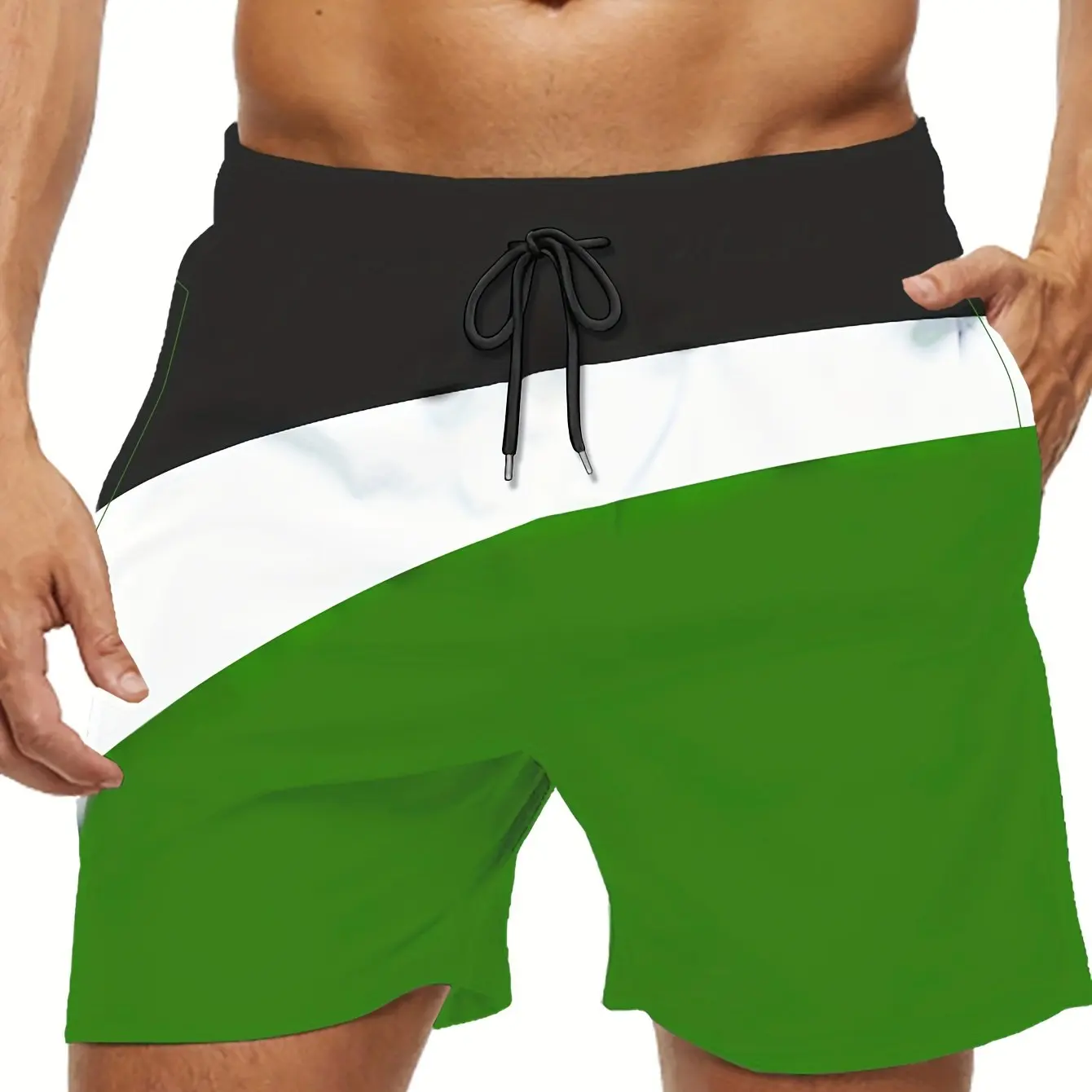 Trendy Color Block Pattern 3d Print Men Women Swim Trunks Quick Dry Drawstring Beach Shorts Men's Pants Swimwear Beach Short 5