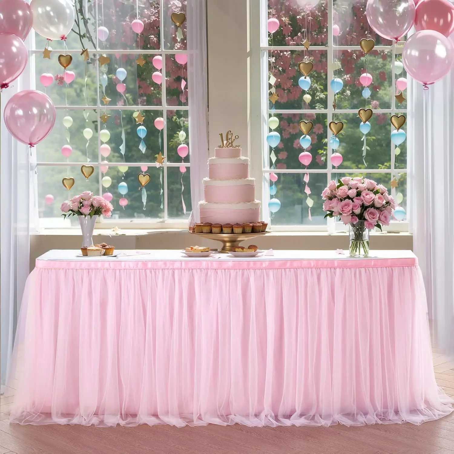 Tulle Table Skirt for Birthday Party Tutu Table Cloths for Weddings Baby Shower Bridal Shower Dessert Cake Decorations