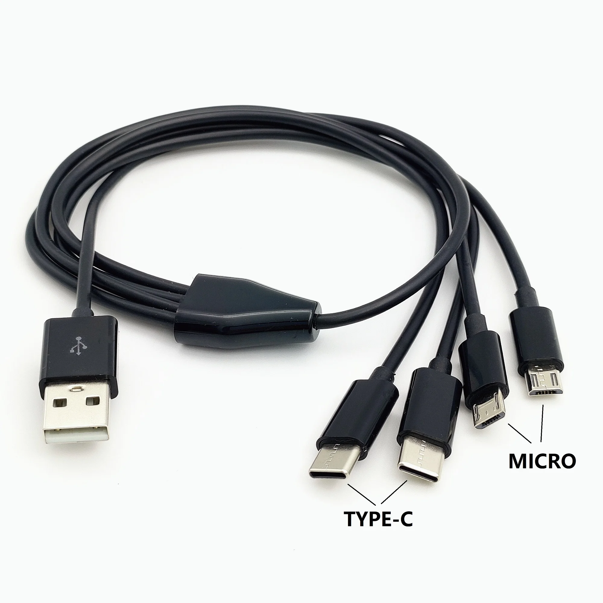 50cm 4 in 1 USB to 2 Type C + 2 Micro Charging Cable Multiple Charging USB Adapter