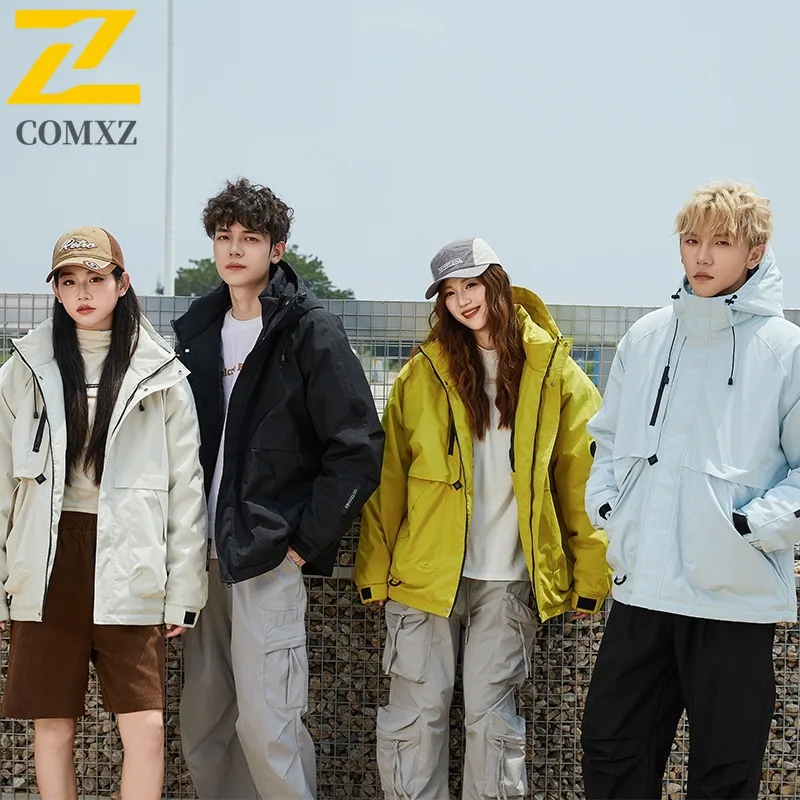 COMXZ Outdoor Rock Climbing Mens Jacket Thickened Windproof Warm Parka Minimalist Hooded Travel Lightweight Winter New Outerwear