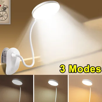 클립 LED 책상 램프 터치 3 색 디밍 눈 보호 야간 조명 데스크탑 USB 충전식 연구 침실 침대 옆 테이블 램프