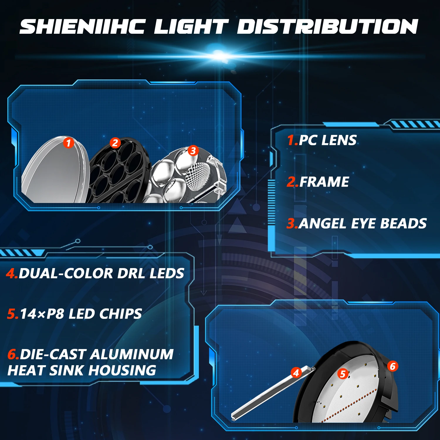9Inch Work Headlight Bar Vehicle Len Demon Eye Light 6000K Spot Combo Barra LED