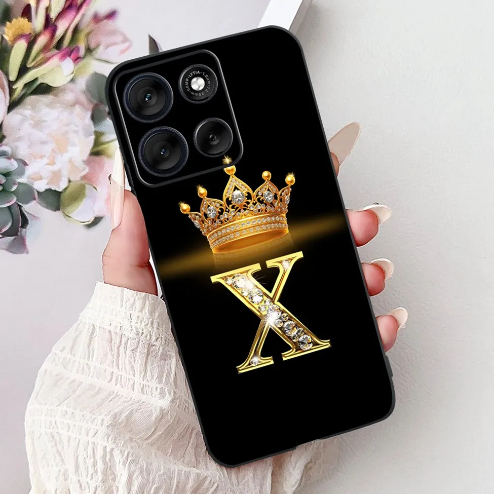 Luxury Silicone Flower & Crown Shockproof Bumper Case - A-Z Letters Design