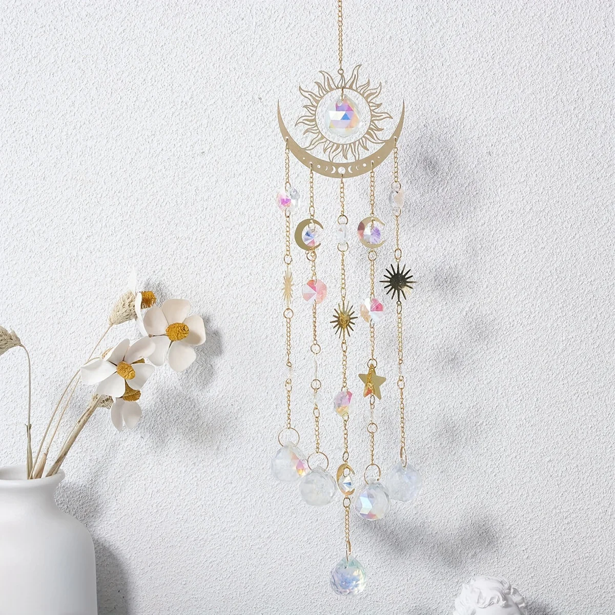 1pc gold flame moon crystal pendant sunlight catcher outdoor garden ab color hanging decorations hanging ornaments