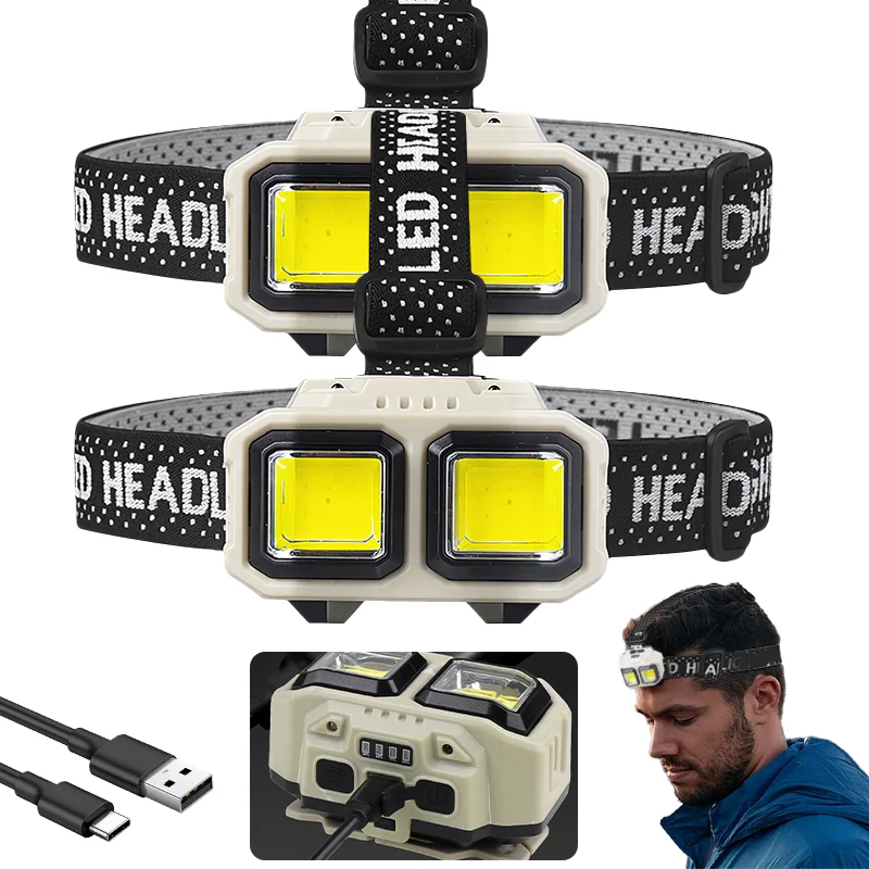 

COB Sensor Headlamp LED Head Light Camping Fishing Mining Light Lamp Torch Flashlight Waterproof Headlight USB Rechargeable