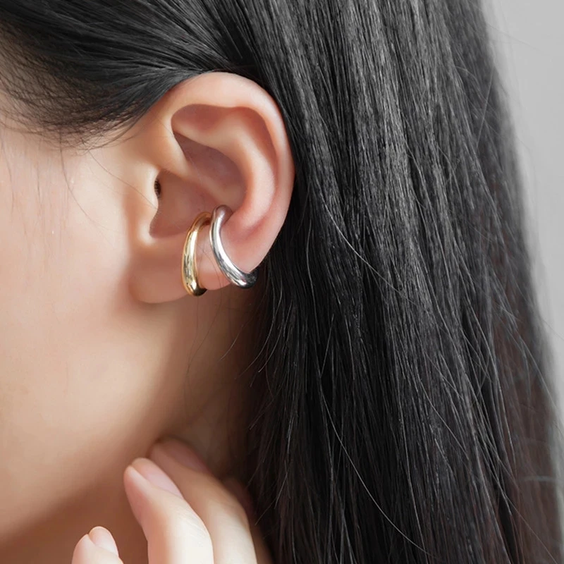 AOMU French Elegant Double Layer Irregular Ear Clip Simple Metal Ear Cuff For Women No Piercing Jewelry Gifts ear clip earrings clip earrings ear clip