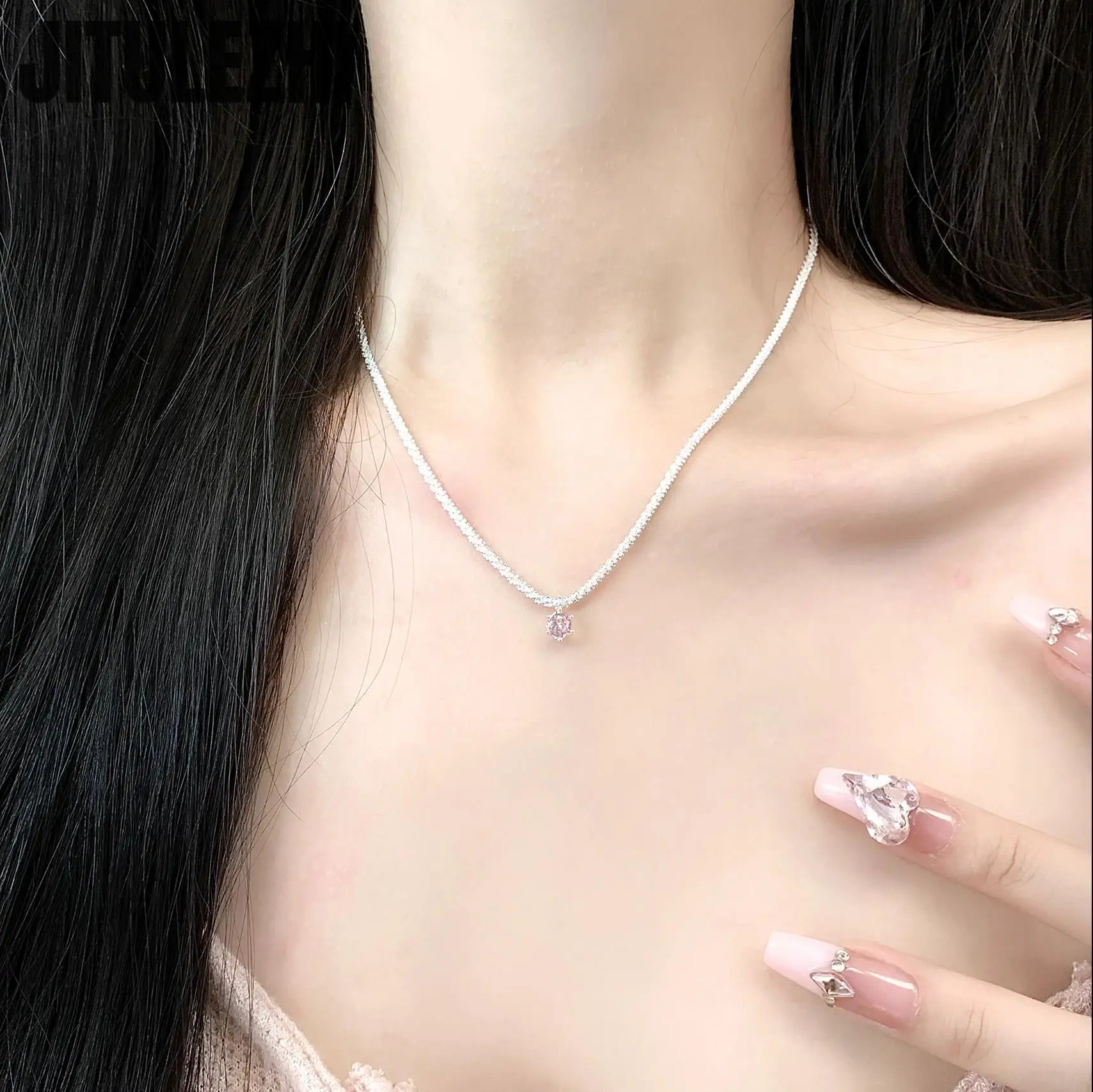 Pendant Necklace Silver Necklace Silver Pendant 925 Sterling Silver Pendant Necklace For Women Single Pendant Inlaid Pink Stone Engagement Wedding Party Silver Jewelry
