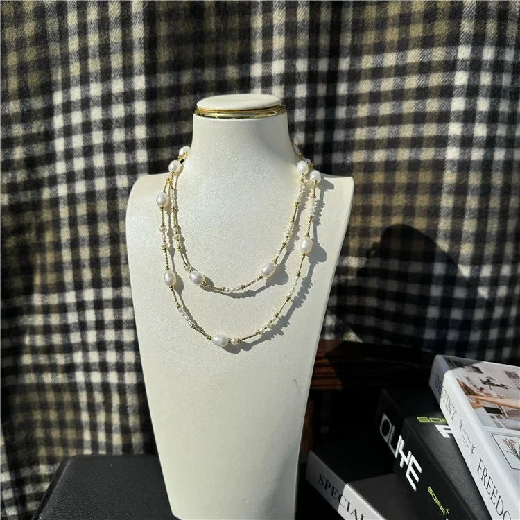 

33'' Pearl Rose Gold Color Plated Connector Necklace