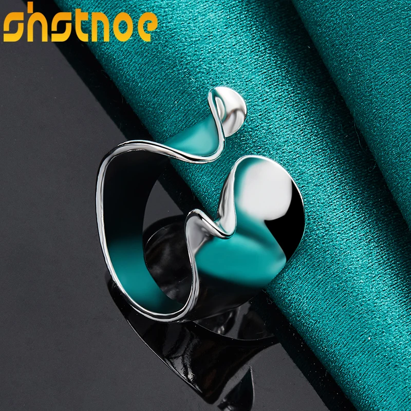 Nuovo anello aperto irregolare lucido in argento sterling 925 per le donne uomo fedi nuziali gioielli astratti accessori di fascino di moda - immagine 3