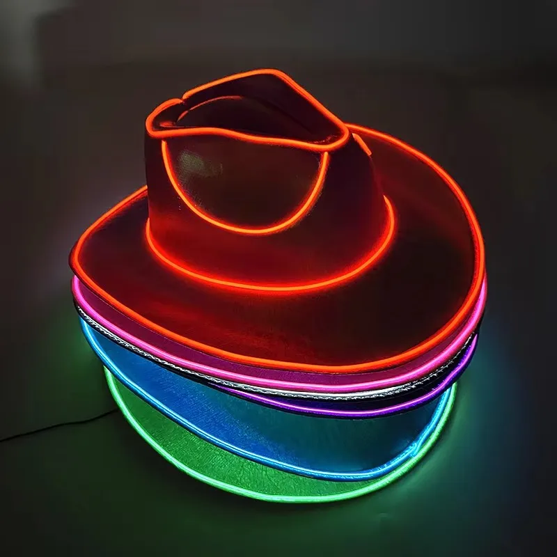 Halloween Party Cowgirl Hat Costume Dress Bar Light Up LED Cowboy Hat Bachelor Party Supplies Flashing Neon Western Cowboy