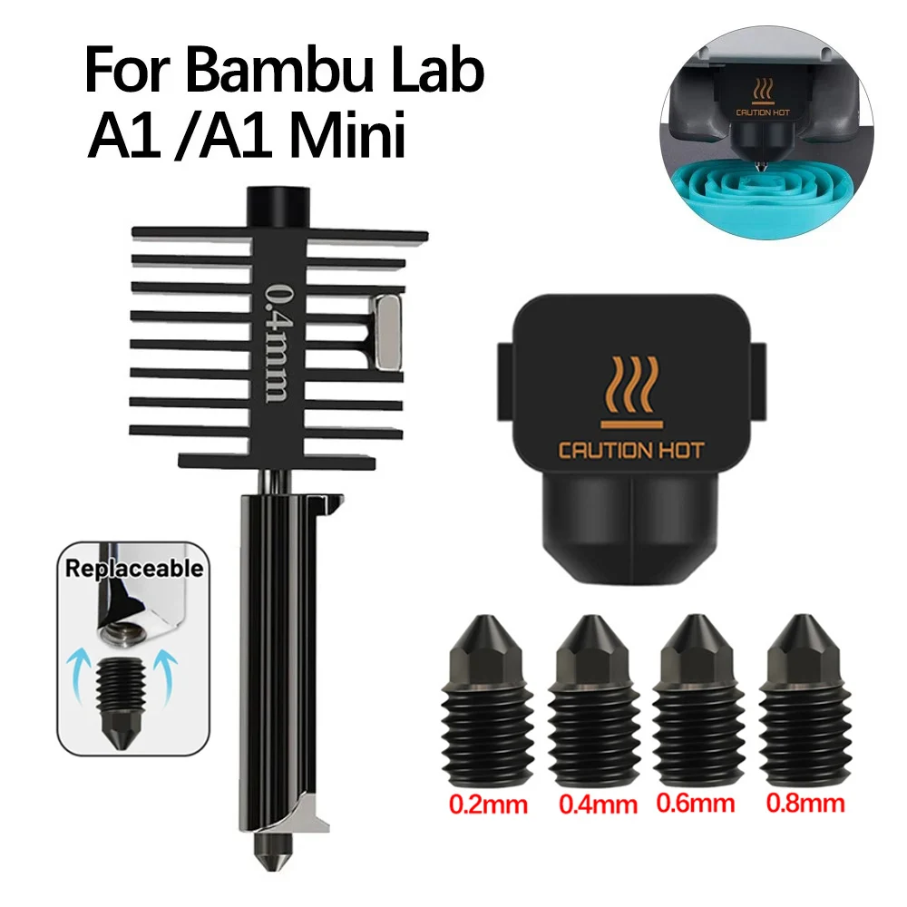 

Комплект Hotend для Bambu Lab A1/A1 Mini, быстрая сборка горячего конца 0,2/0,4/0,6/0,8 мм, сопло из закаленной стали, детали для 3D-принтера