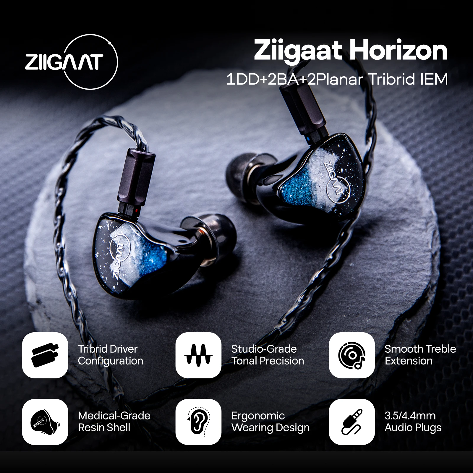 Linsoul ZiiGaat Horizon 1DD + 2BA + 2 Planar Tribrid IEM Earphones