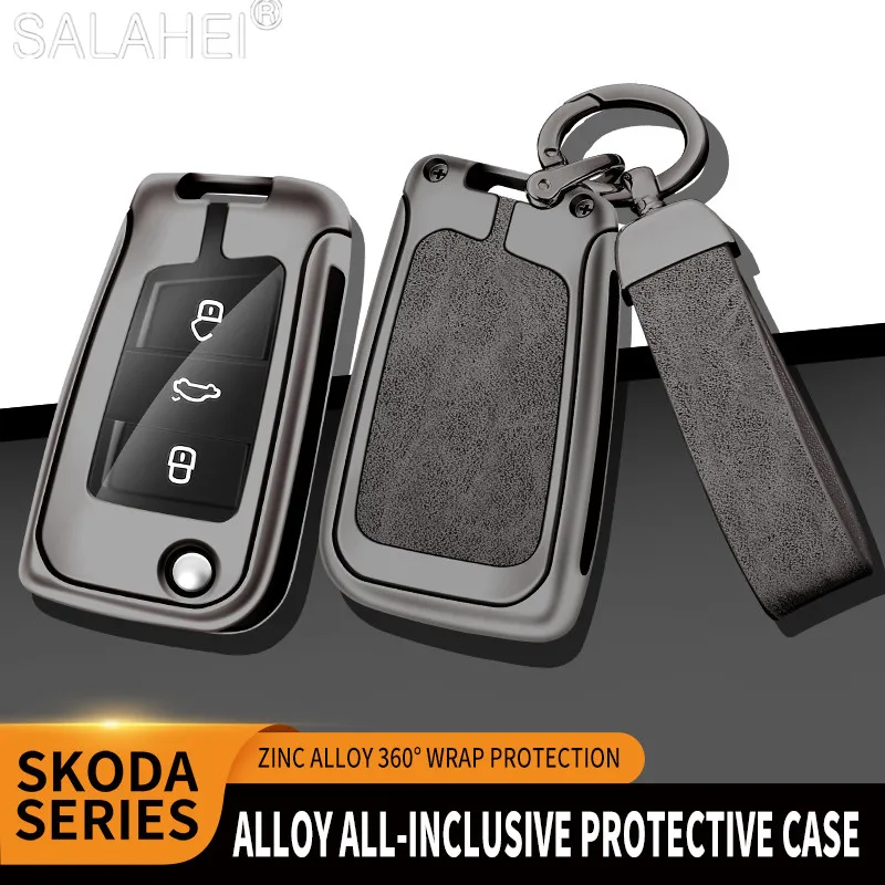 Zinc Alloy Car Key Cover Case Holder Shell Full Protector Fob For Skoda