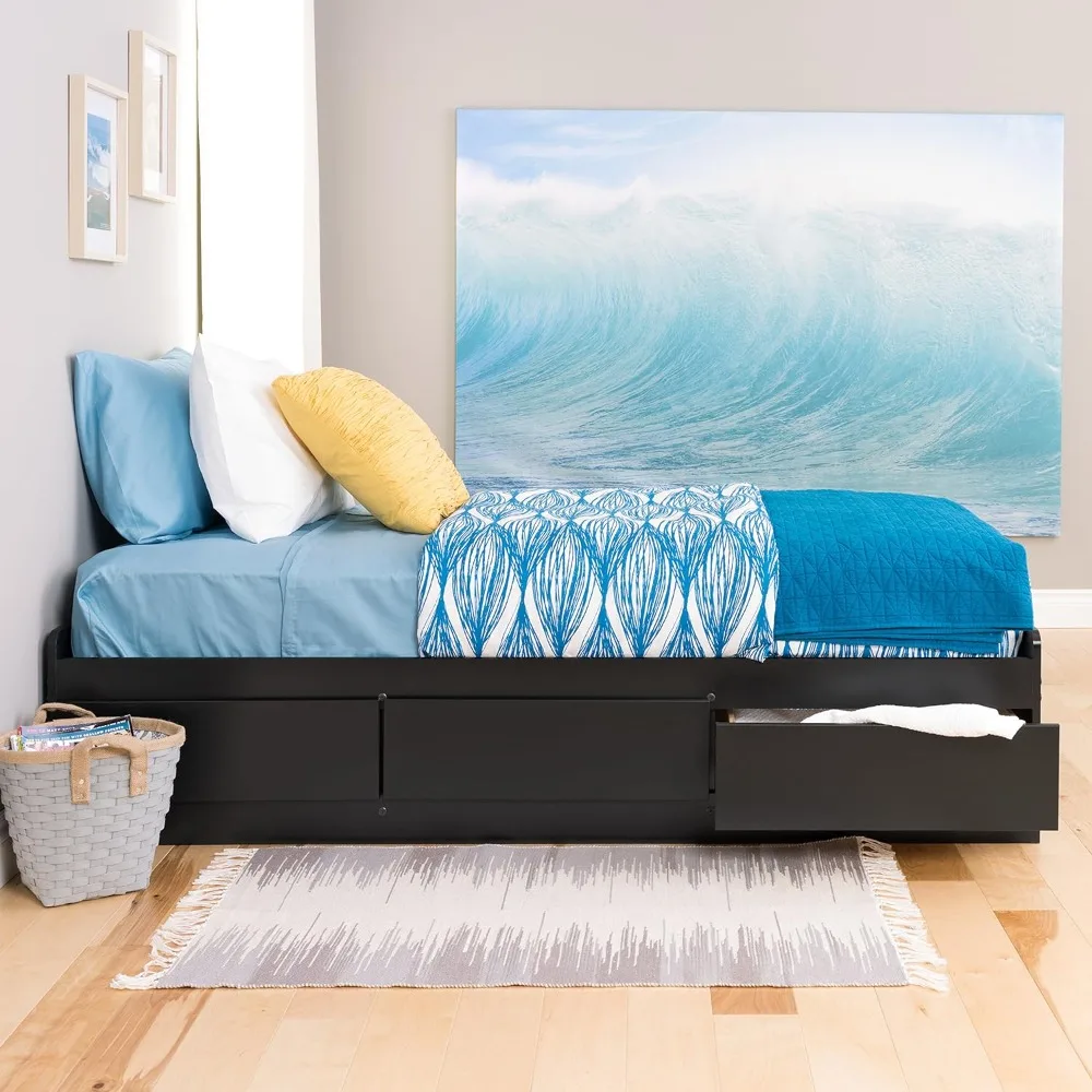 

Twin XL 3-Drawer Platform Storage Bed, Contemporary Twin XL Bed with Drawers 81.5" D x 41" W x 18.75" H, Black, BBX-4105-K