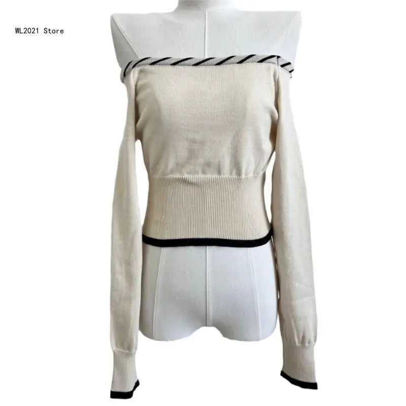 

Сексуальный укороченный свитер с открытыми плечами, женский ребристый вязаный пояс, тонкий пуловер, топ