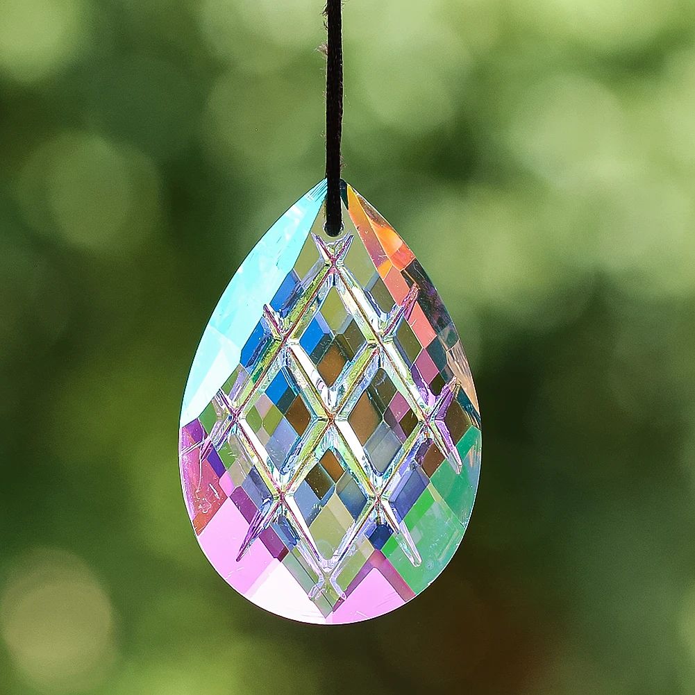 1pc 50mm AB Colorful Crystal Grid Water Drop Pendant Garden Suncatcher Light Collection Glass Prism Artwork Chandelier Accessory