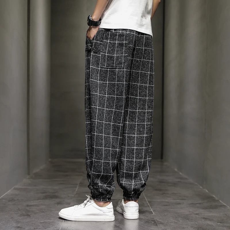 Cotton Linen Pants for Men New Trend Disc Buckle Hallen Pants Man Spring Summer Comfortable Breathable Casual Pants 5