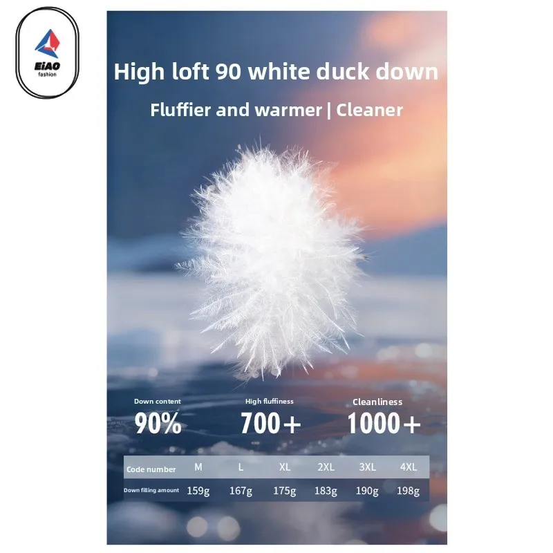 EIAO Winter Short Down Jacket Men Women 2025 Designer White Duck Down Fluffy Warm Jacket Hiking Ski Windproof Puffer Hooded Coat