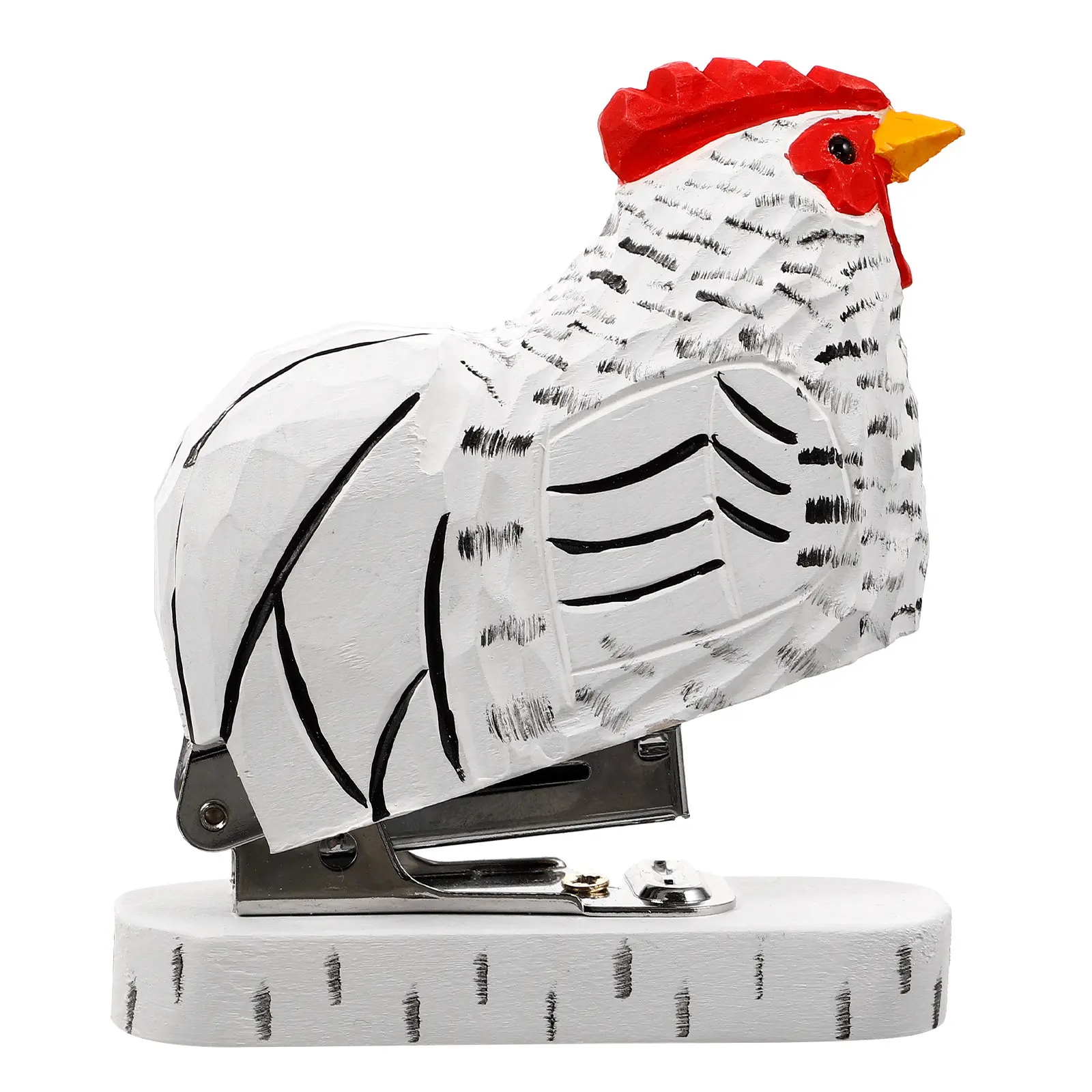 나무 수탉 모양 스테이플러 사무실, 가정, 여행용 재사용 가능한 종이 고정기 데스크탑 액세서리 재미있는 소품