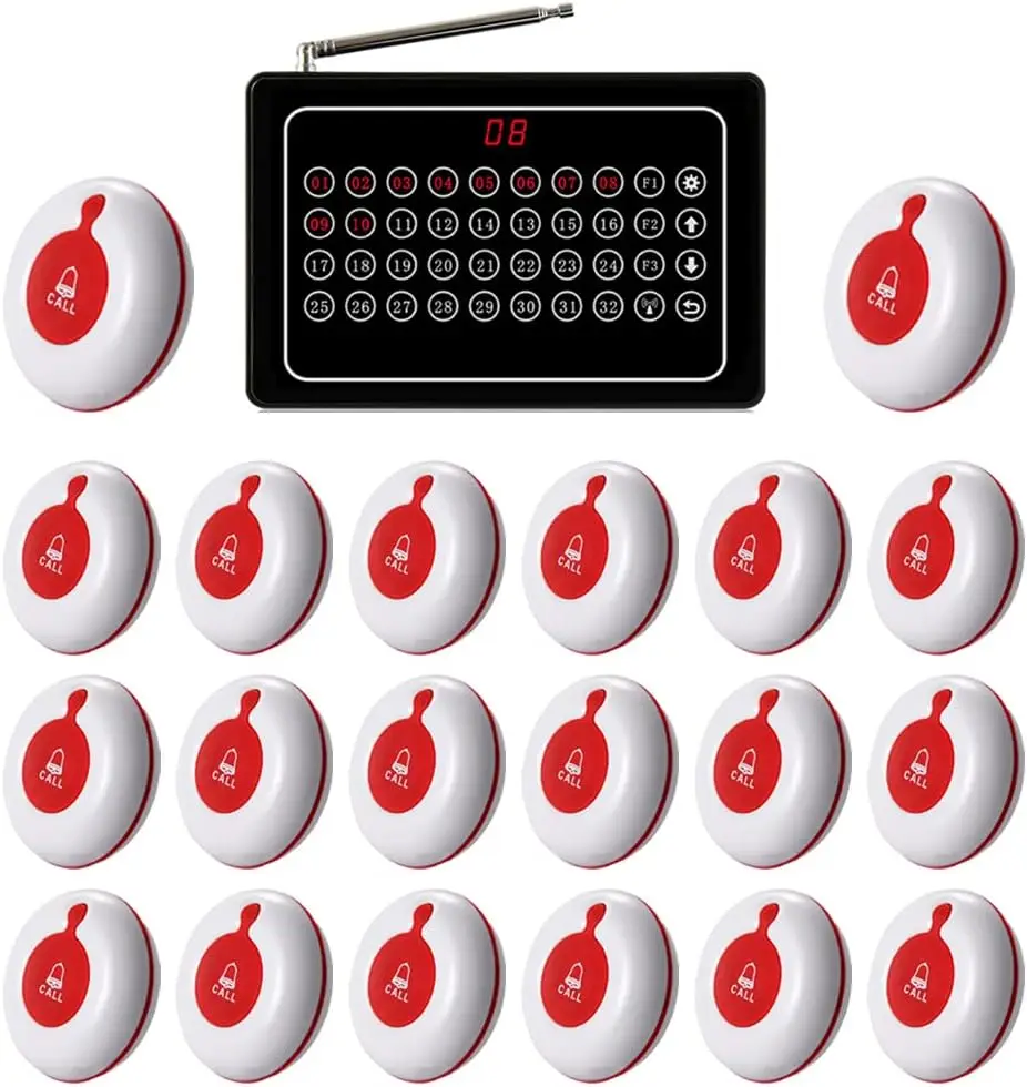 Wireless Calling System Nurse Call Hospital Bell Caregiver Pager For Clinic Nursing Home 1 Receiver 20 Call Button Transmitter Wireless Calling System