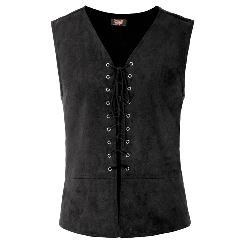 Men Punk Medieval Vest Cosplay Costume Renaissance Steampunk Tops Gentleman Bandage Coat Retro Gothic Slim Knight Waistcoat