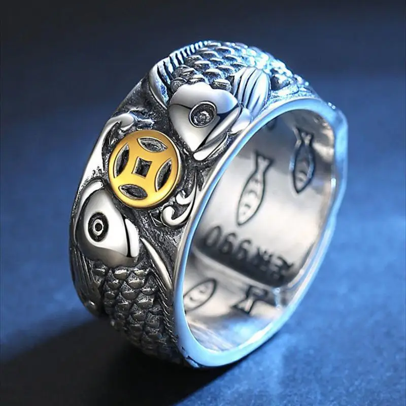 2023 New Original Design Koi Fish Pattern Opening Ring Fashion Minorit