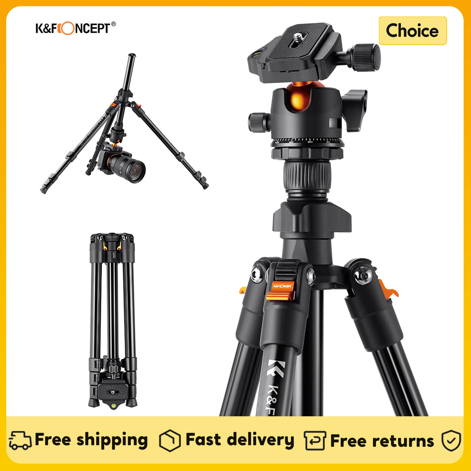 K & F CONCEPT 휴대용 카메라 삼각대, 알루미늄 합금, 8kg 적재 용량..