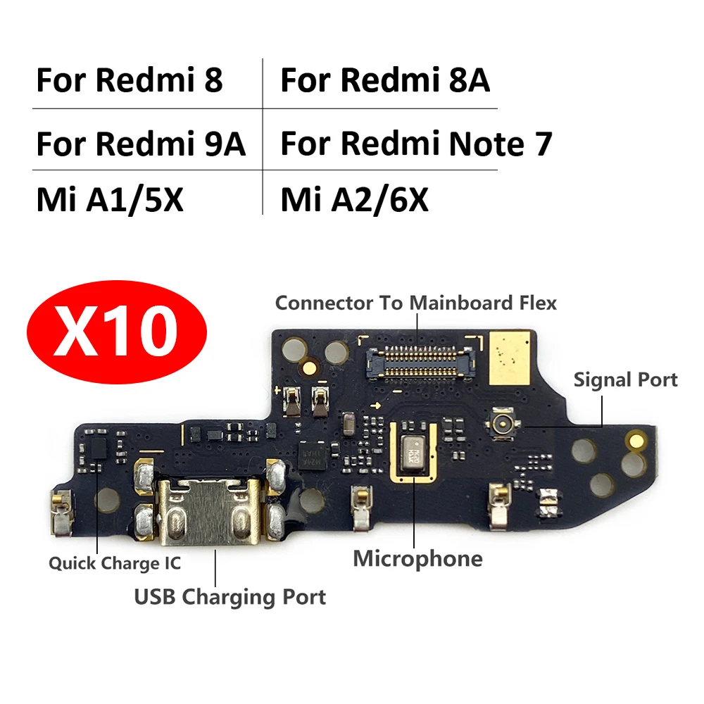 

10Pcs USB Charging Port Dock Connector Board Flex Cable For Xiaomi Mi A1 A2 Lite 5X 6X A3 Redmi 8 8A 9A Note 7 Repair Parts