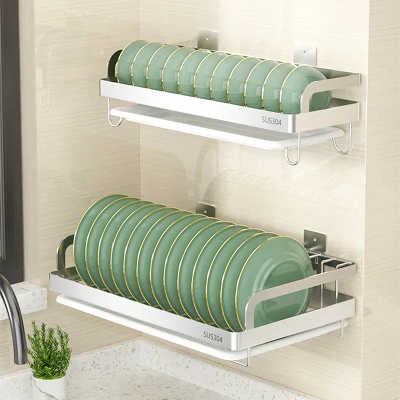 

Drain 304 Drainer Plate Storage Holder Wall Organizer Mounted Shelf Stainless Box Steel Dish Sink Kitchen Cutlery Drying Rack