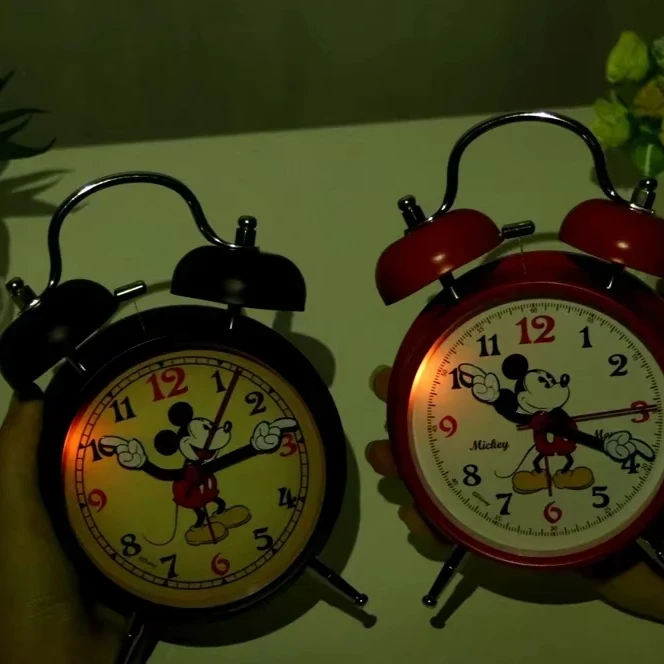 Disney Mickey Creative Metal Loud Alarm Clock for Children Bedside Alarm Wake-up Silent Cute Student Bedroom Red Ban Black
