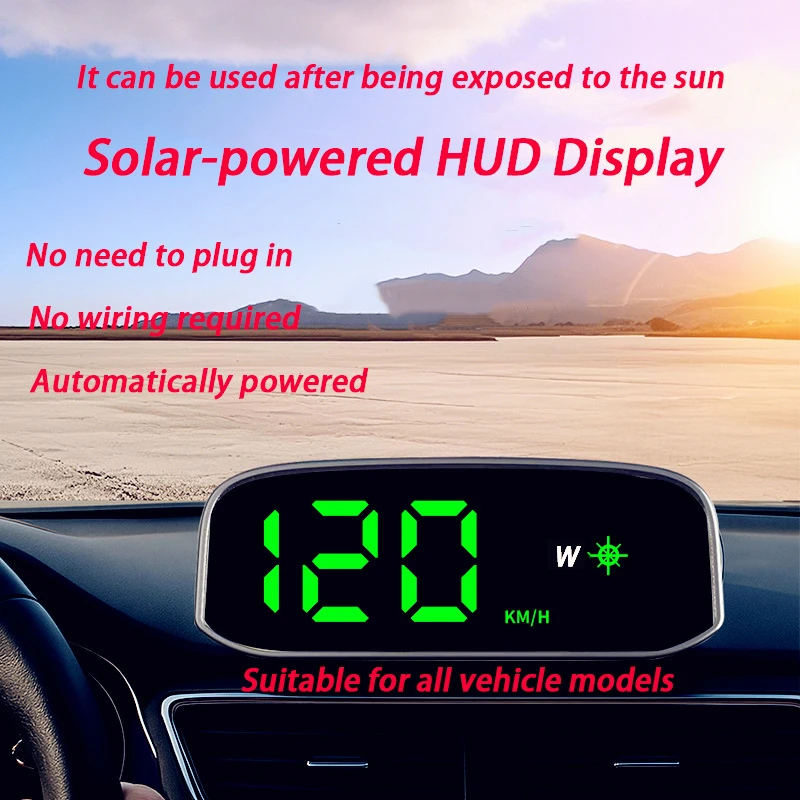 Solar Hud Head-up Display Overspeed Alarm Automatic Switch Car Speedometer No Ne