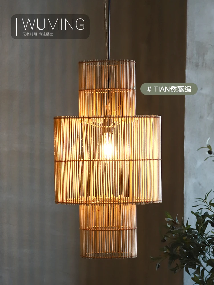 

Jiji Style Dining Room Chandelier Tea Room Creative Minimalist Lamps B & B Living Room Rattan Lampshade