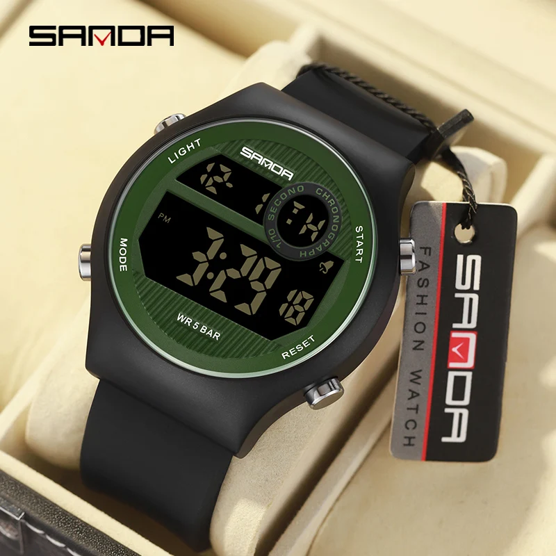 SANDA New Mens Dual Display Watches Sports Chronograph Military Watch Luminous LED 50M Waterproof Clock Men Relogio Masculino