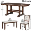 6-Piece Dining Table Set, Extendable Wood Table with 18-inch Removable Leaf, 4 Upholstered Chairs and Bench, Dining Table Set 4