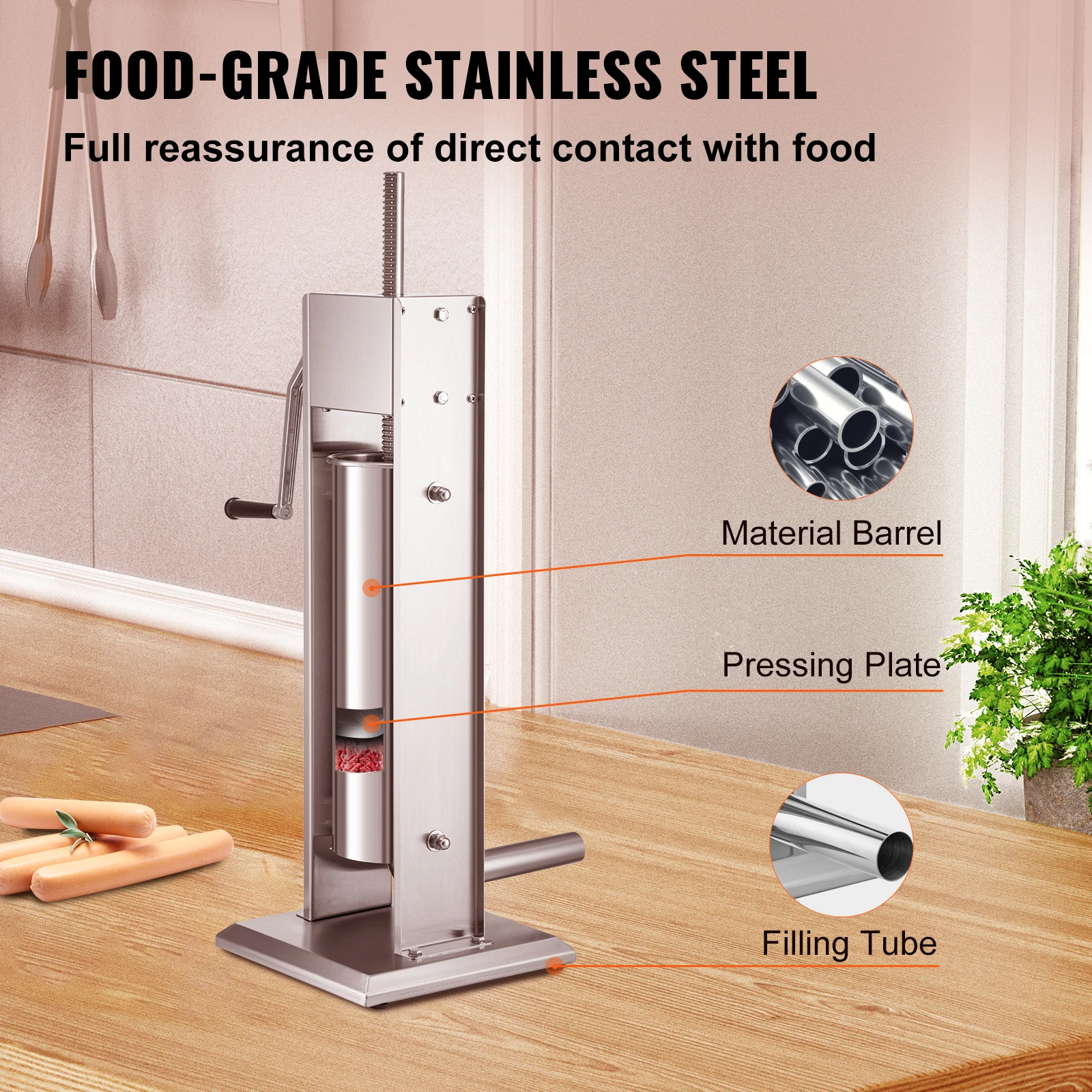 Manual Sausage Stuffer 3 5 7 L Stainless Steel Making Sausage Vertical Maker with 5 Filling Funnels for Home Commercia sausage stuffer