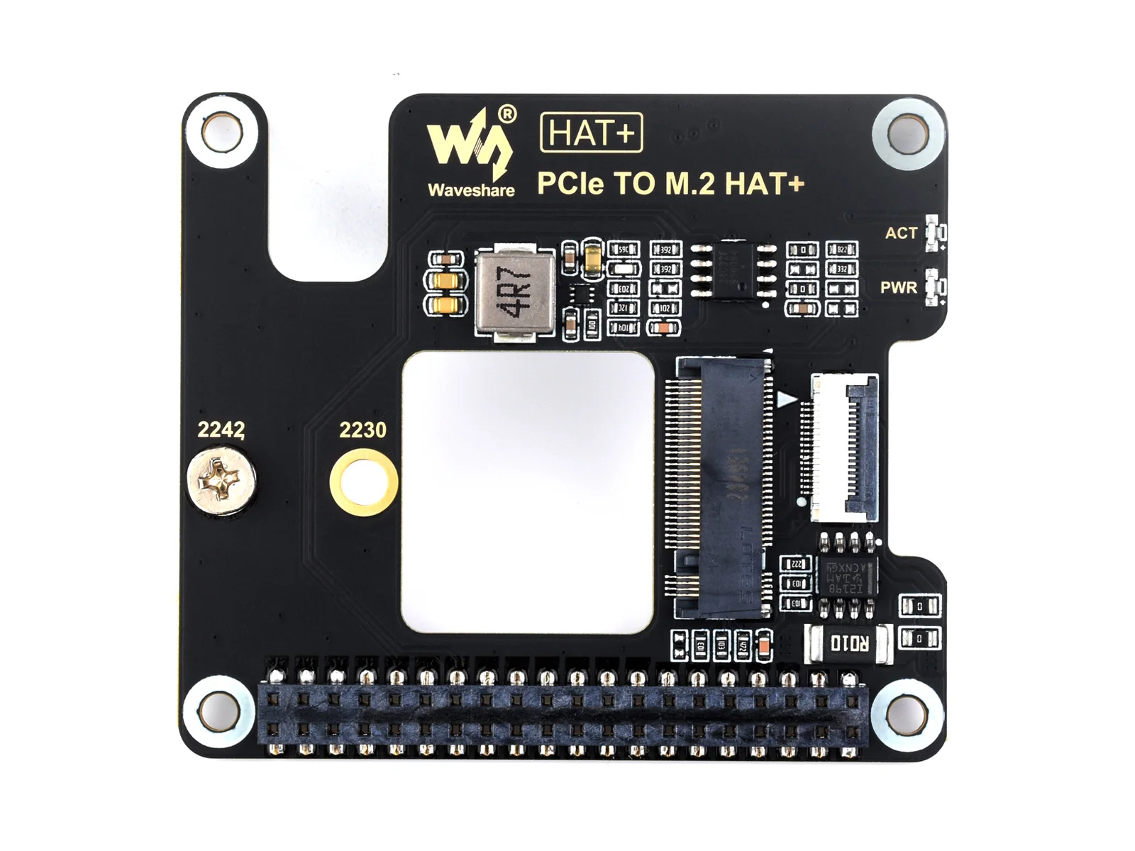 Waveshare PCIe to M.2 어댑터, 라즈베리 파이 5 용, NVMe 프로토콜 M.2 솔리드 스테이트 드라이브, HAT + 표준 지원