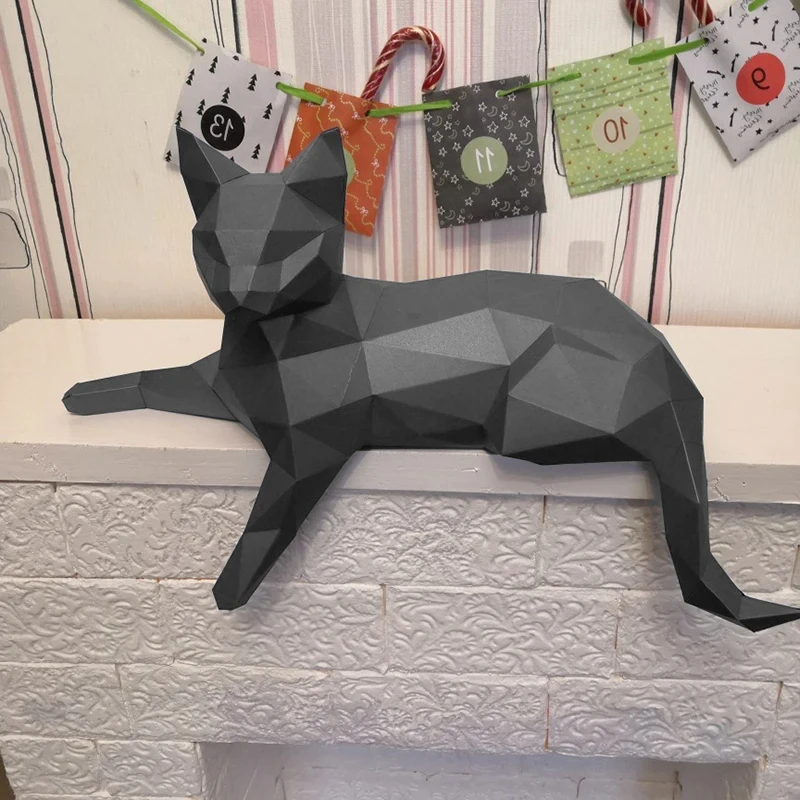 3D Paper Mold Cat Model Folding Paper Work Party DIY Craft Home Decor Desk Floor Decoration Figurines Miniatures Creative Toys