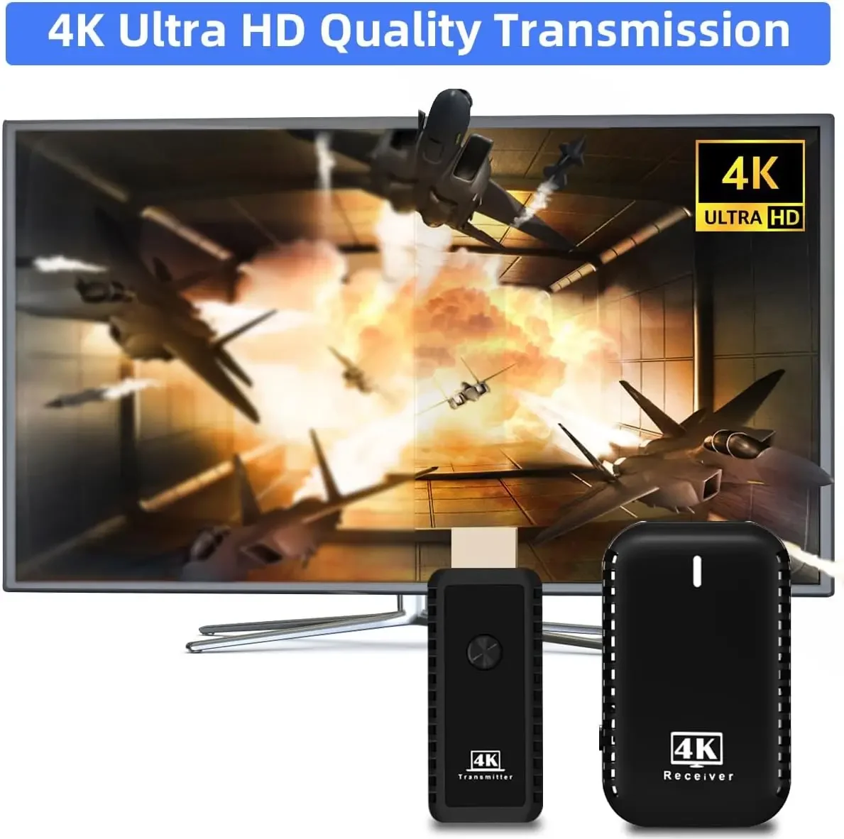 4K Wireless HDMI Transmitter Receiver Adapter Support 4K@30 Hz for Streaming Video Audio To Monitor From Laptop/PC//Projector