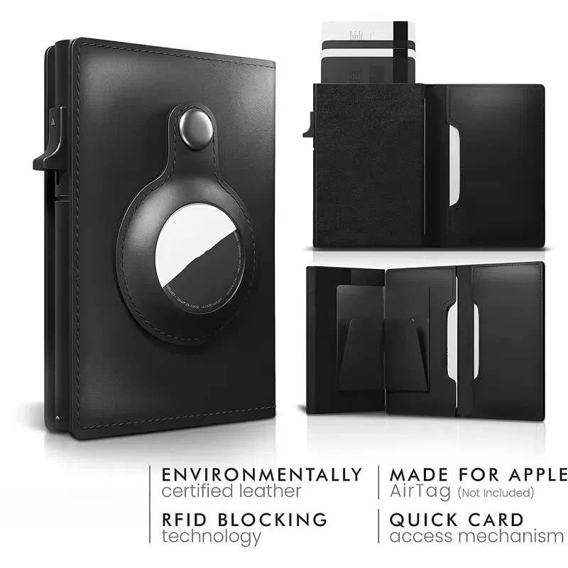 Smart AirTag Wallet for Men Minimalist AirTag Holder Leather Wallet with RFID Blocking Card Holder 3