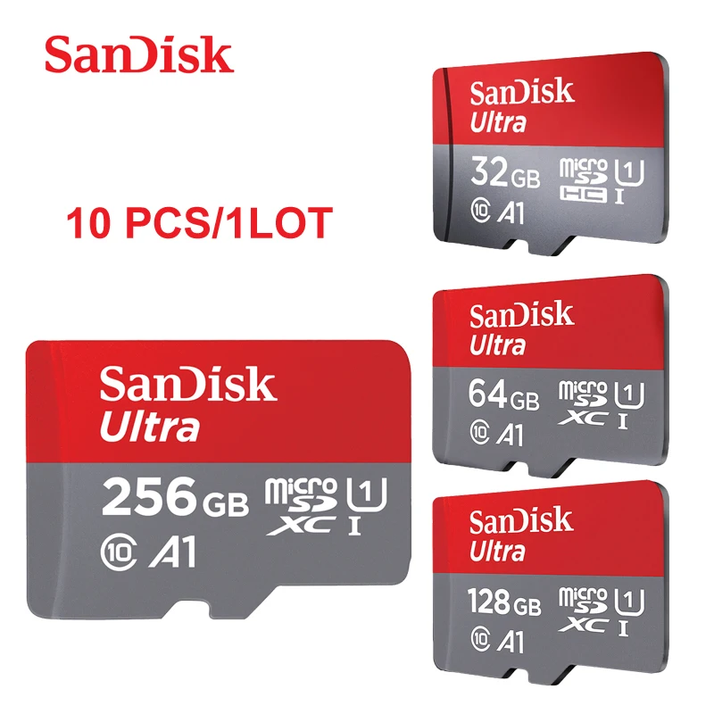 

Original SanDisk 10PCS/LOT Micro SD Card 256GB 128GB 64GB MicroSDXC Memory Card 32GB MicroSDHC C10 A1 U1 for Tablet/Smartphone