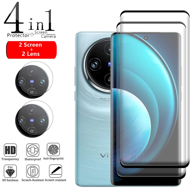 4-In-1 Per Vivo X100 Pro Glass Per Vivo X100 Glass Phone Film Full Cover Hd 9H Proteggi Schermo Curvo Vivo X100 Pro Lens Glass