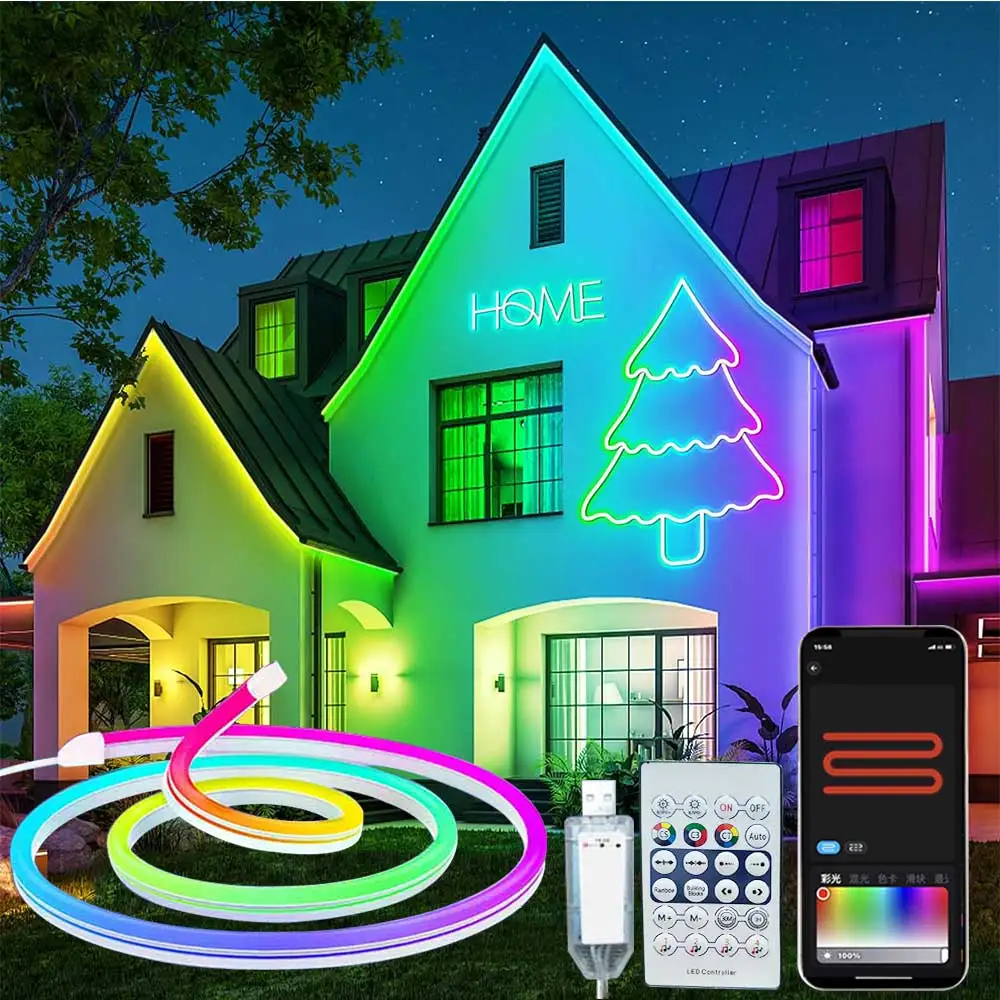 Neon Strip Light Bluetooth Neon Led Strip Lights Smart 1M 2M 3M 5M Waterproof RGBIC Flex Ribbon Led Tape Music Sync