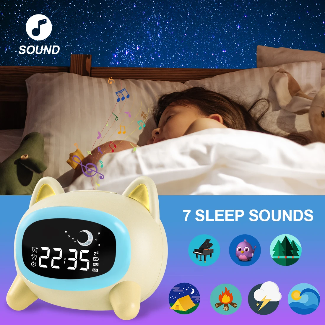 Cute Animal Alarm Clock Sleep Wake Up Colorful Night Light Electronic Digital Multi Function Children Sleep Trainer Home Decor
