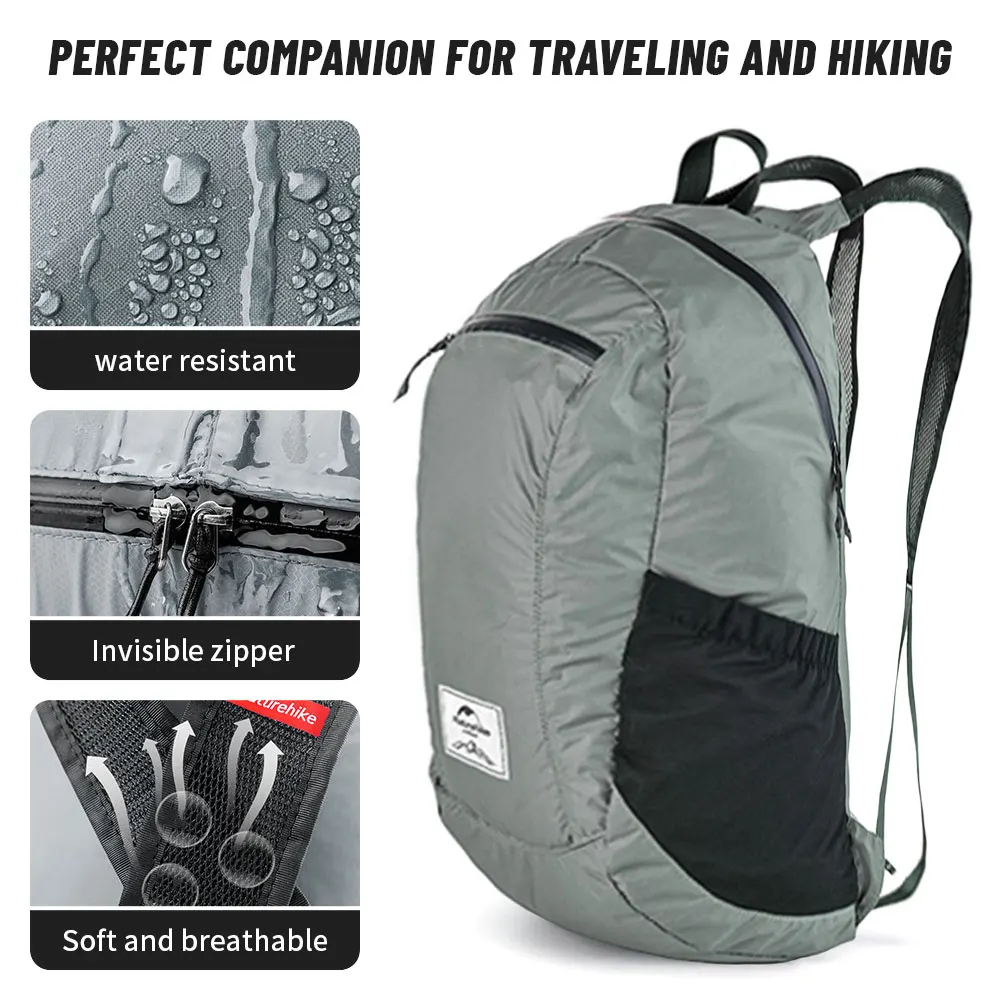 Folding Backpack Lightweight Backpack Mountaineering Backpack Naturehike 18L Hiking Backpack Ultralight Foldable Waterproof Travel Bags For Men Outdoor Portable Woman Camping Small Backpack