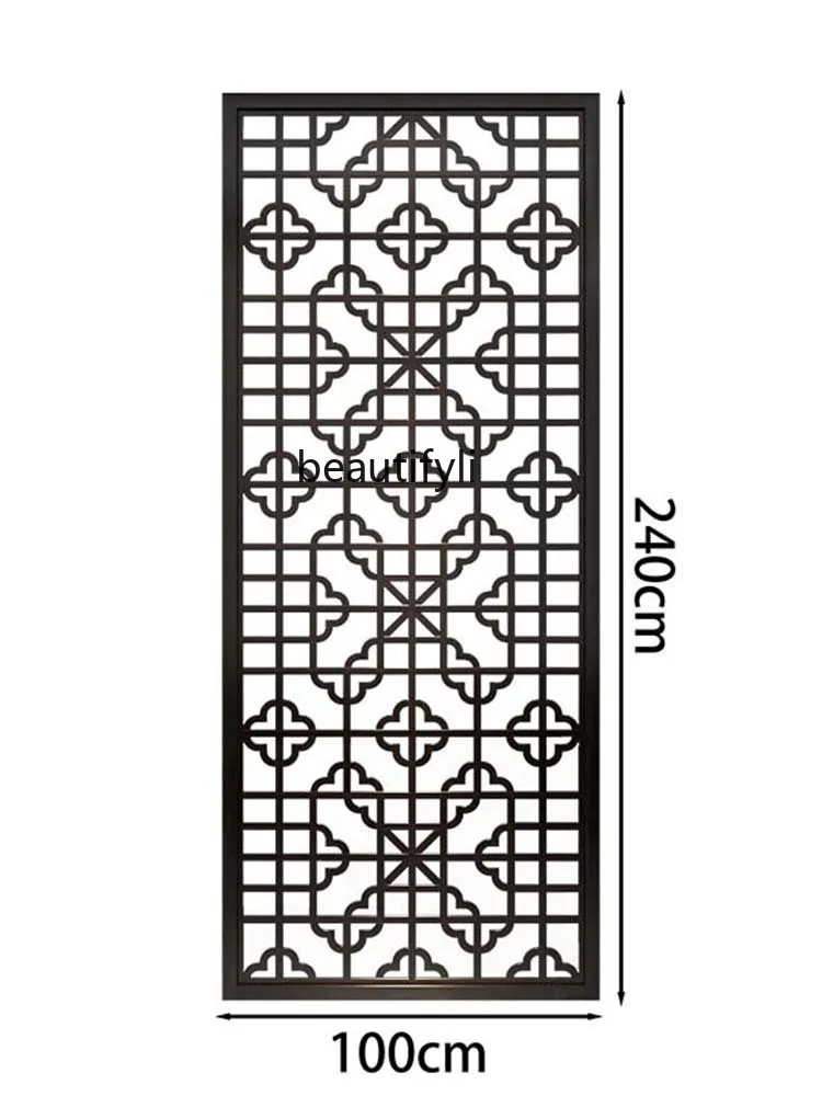 

New Chinese Style Subareas Screens Entrance Door Entrance Simple Retro Plaid Hollow Grille Covering Solid Wood