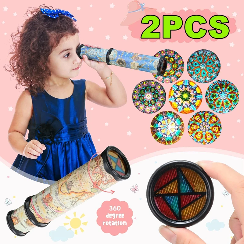 2PCS Kaleidoscope of Children's Ever-Changing Three Mausoleum Mirror Interior, Retractable Rotation, Kindergarten Classic Toys