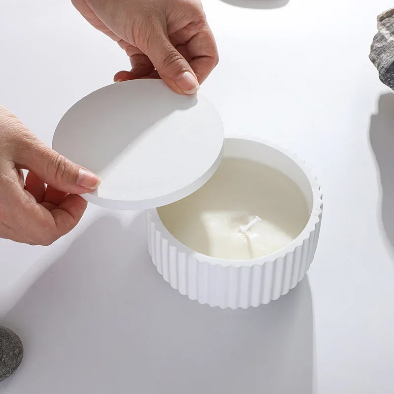DIY Aromatherapy Candle Cup Mold Simple Stripe Gypsum Cement Resin Silicone Mold Candle Holder Decoration Jewelry Storage Box