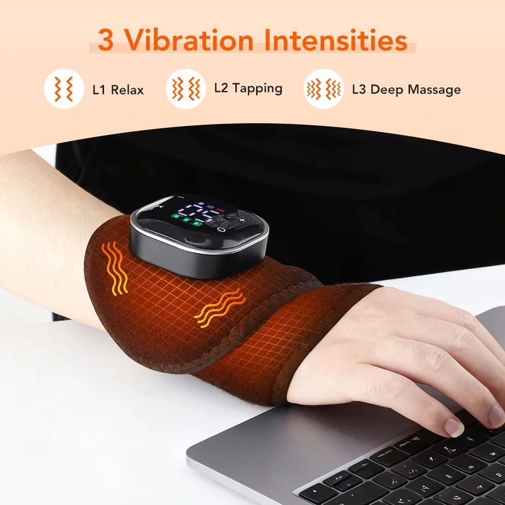 Red Light Wristband Heating Vibration Cordless Wrist Massage Pad for Hand Joint Relief 5 Levels Hot Compress Massager Wrap Brace