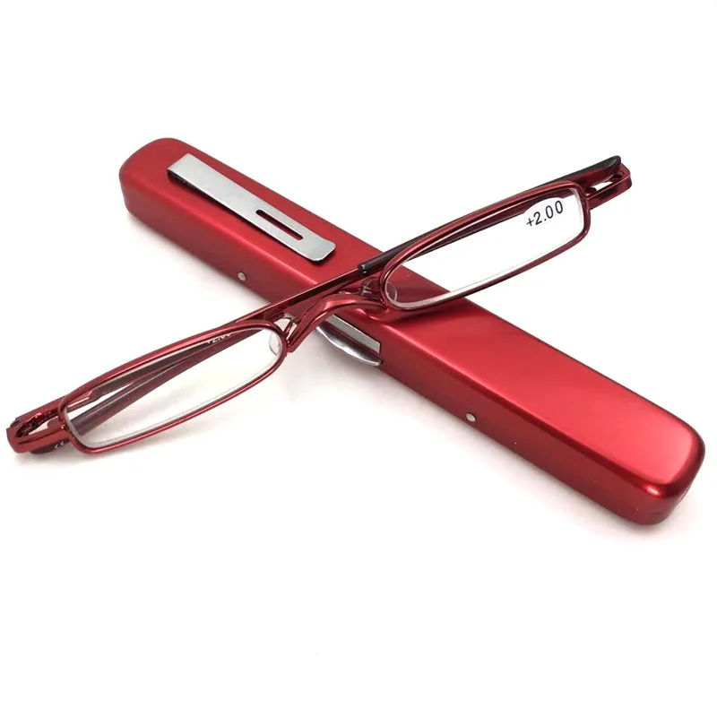 Alloy Super Narrow Portable Fashion Reading Glasses Include Metal Portable  Pen Type Glasses Case +0.75