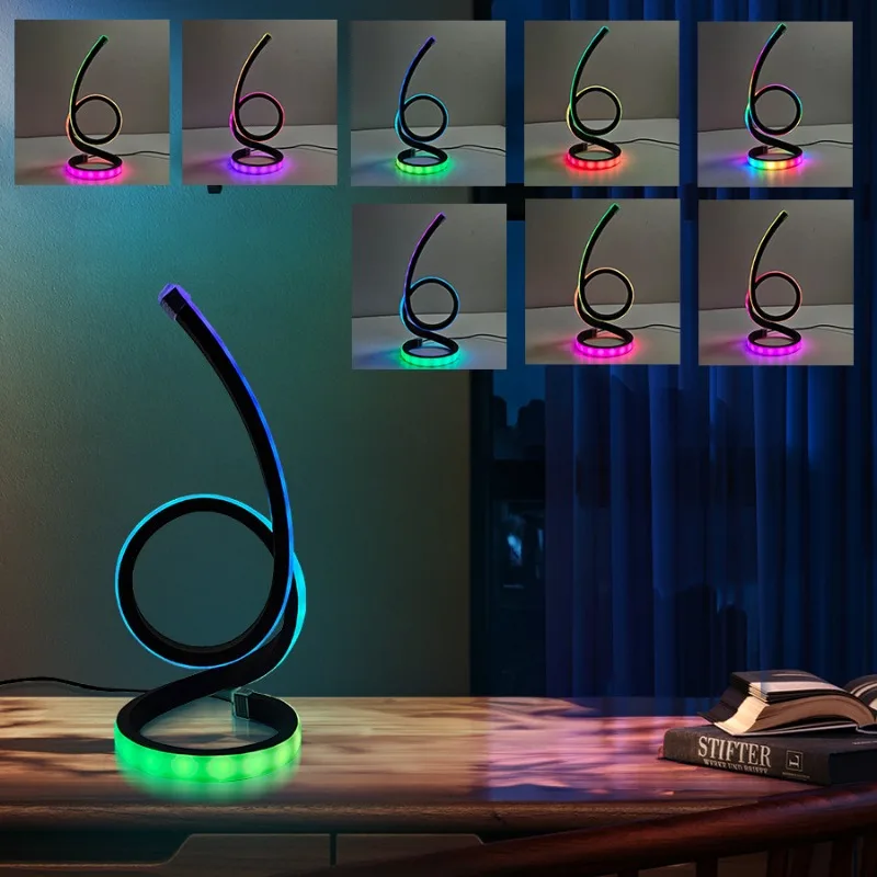 새로운 RGB 무드 테이블 램프, 침실, 바, 게임룸을 위한 색상 변경 기능이 있는 독창적인 나선형 뱀 모양 LED 데스크 램프